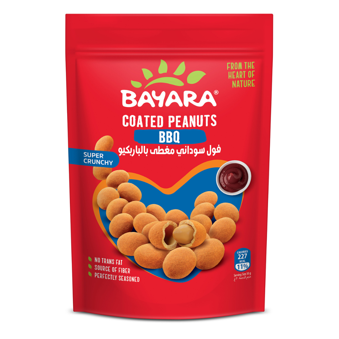 Bayara Coated Peanuts BBQ - Super crunchy, perfectly seasoned BBQ-flavored peanuts, source of fiber, no trans fat, 125g