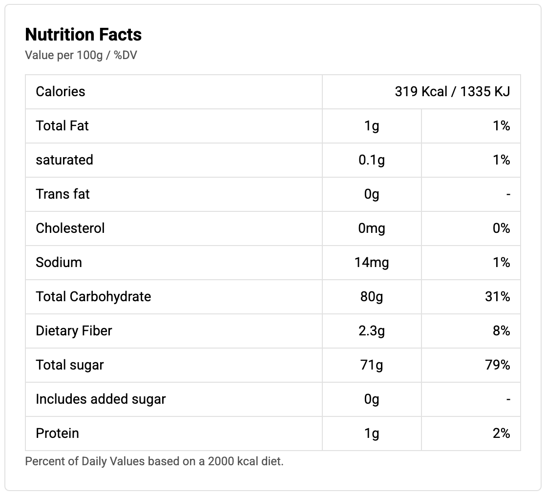 bayara-blueberries-dried-250g-nutritional facts