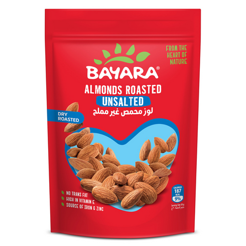 Bayara Roasted Unsalted Almonds - Dry roasted, high in vitamin E and zinc, no trans fat