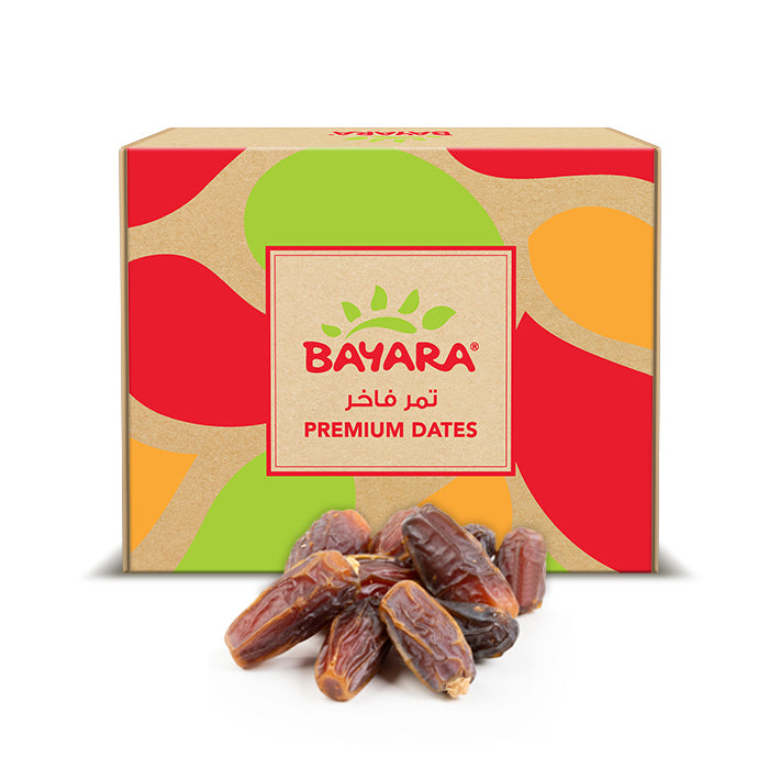 Bayara Premium Dates Box - High-quality, naturally sweet dates in a vibrant, gift-ready packaging.